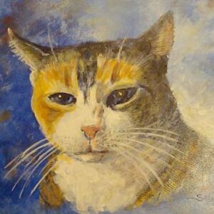 Pet portrait of a cat in oils