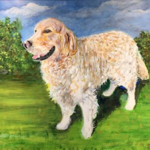 Pet portrait of a dog in oils