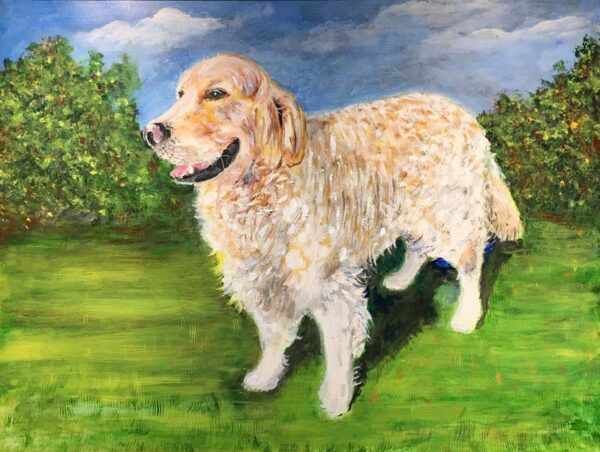 Pet portrait of a dog in oils